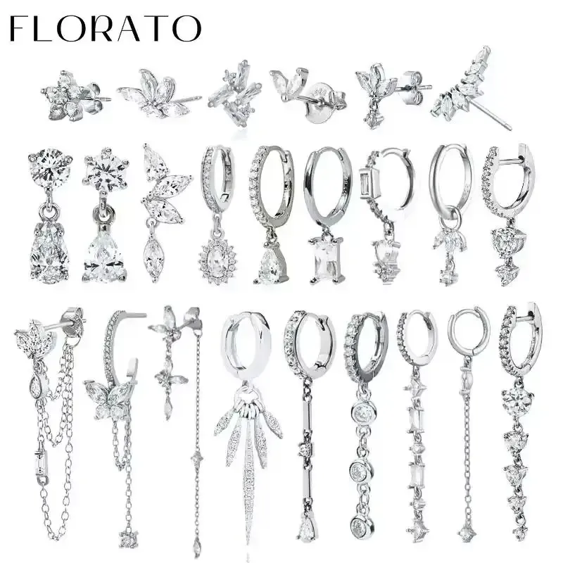 Damen-Ohrnadel aus reinem Silber, Serie 925er-Sterlingsilber, geometrisch/Schmetterling, Blumen-Anhänger, Creolen, Kristall-Zirkon-Schmuck