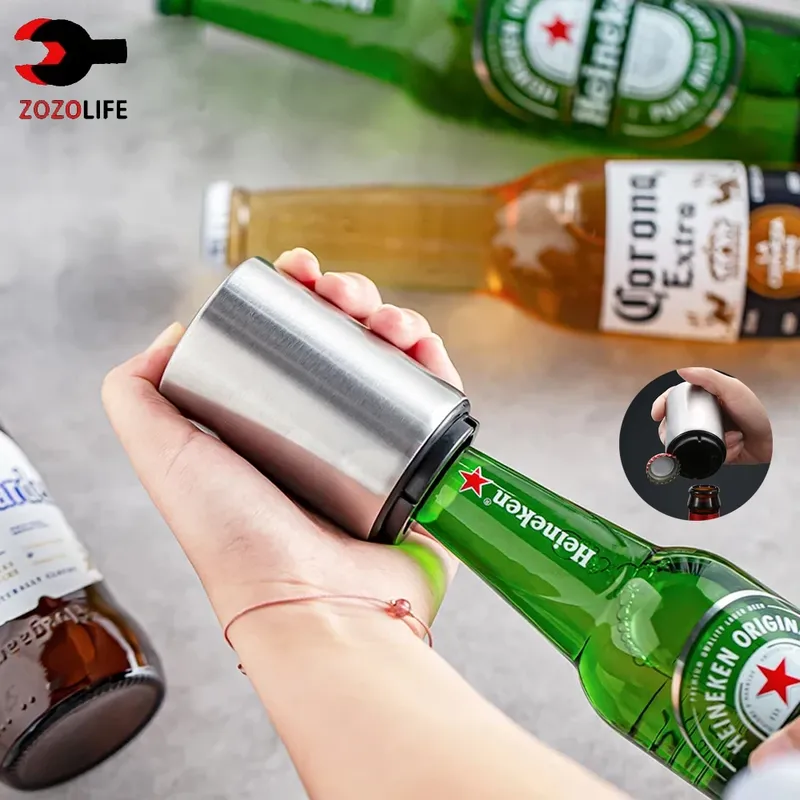 1/2Pcs Automatische Bier Flasche Opener Magnet Bier Opener Edelstahl Push Unten Opener Wein Soda Kappe Opener küche Zubehör Großes Essen.