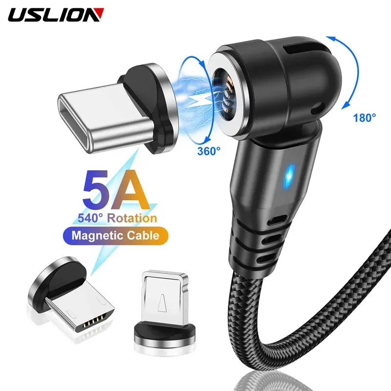 5A Magnetkabel 540 Drehen Schnellladung Typ C Kabel Micro USB Magnet Ladung Telefon Datenkabel Draht für iPhone Xiaomi Samsung