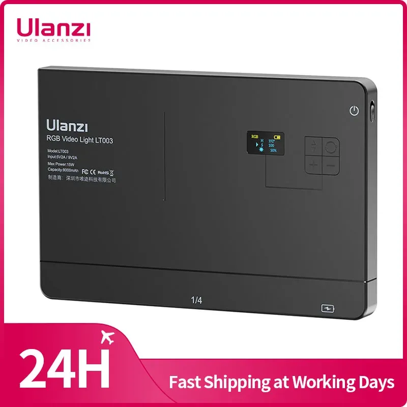 Ulanzi LT003 15 W RGB-Videoleuchte, Vollfarb-Panel-Licht, 8000 mAh, wiederaufladbar, für Fotografie, Studio, Kamera, 2500–9000 K, CRI 95+