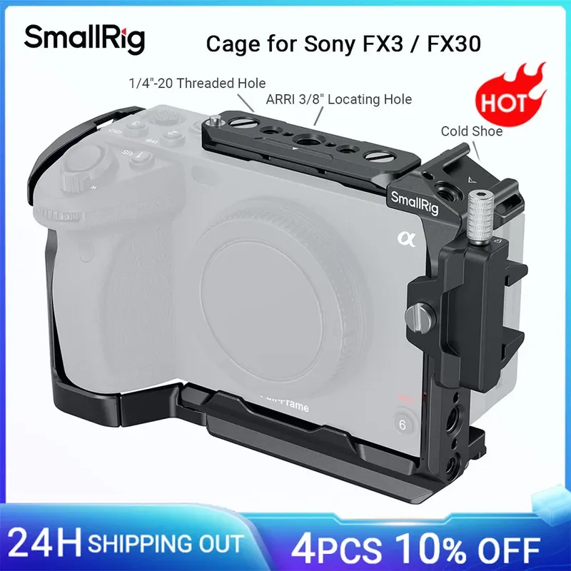 SmallRig Cage für Sony FX30 / FX3 Kamerakäfig-Rig-Kit mit Kabelklemme, Kaltschuh, NATO-Schienen-Zubehör für Mikrofonlicht 4183