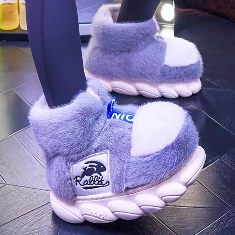 2025 frauen Winter Warme Schuhe Plüsch Futter Hausschuhe Paare Plattform Ferse High Top Schnee Stiefel Weiblich Männlich Hause pantoffel