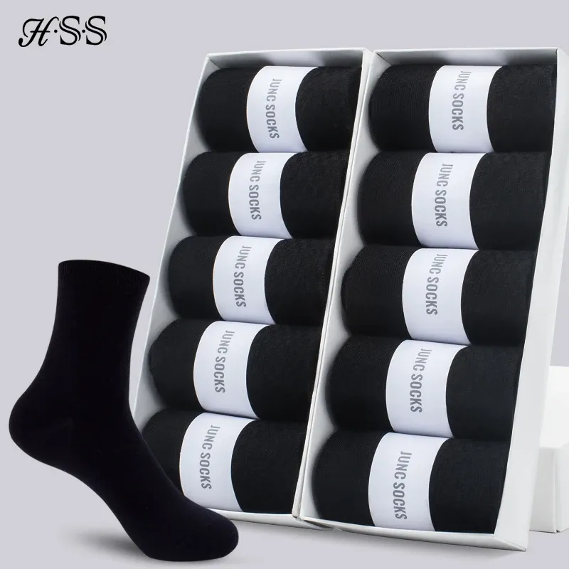 HSS 5/10 Paar Herren-Socken aus Baumwollmischung, schwarze Business-Herrensocken, weich, atmungsaktiv, für Sommer und Winter, für Herrensocken, Übergröße (6,5–14)
