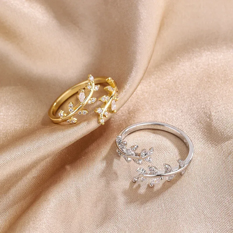 Damenring aus 925er-Sterlingsilber, Gold, verstellbarer Zweig, Zirkon, Hochzeit, edler Schmuck, Großhandelsangebote mit