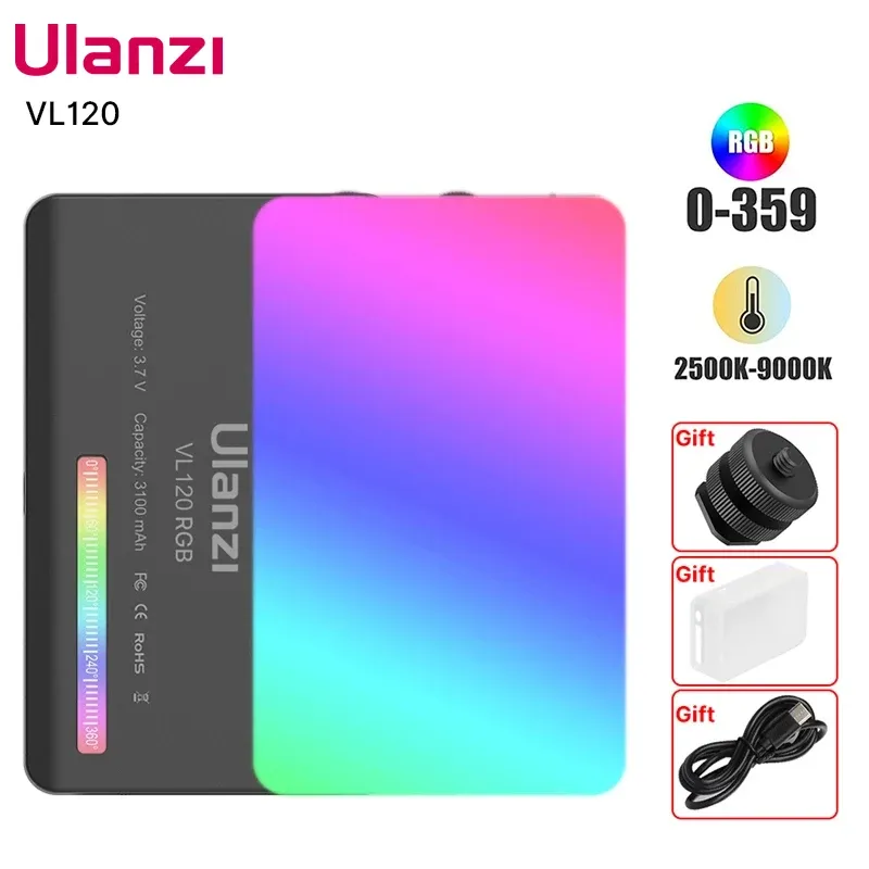 Ulanzi VL120 Vollfarb-RGB-Videoleuchte, 2500 K–9000 K, LED-Fotobeleuchtung, dimmbares Kameralicht, Live-Vlog-Fülllicht