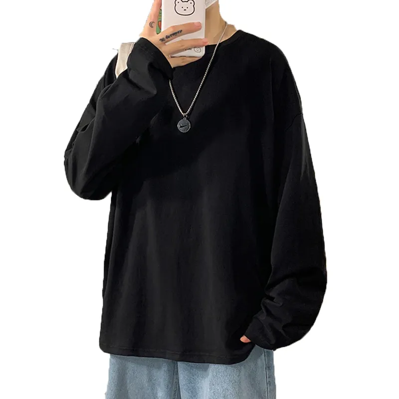 Baumwolle Oversize männer Frauen T-shirt Mann Lange ärmel Reine Farbe Männer t-shirt T-shirts Für Männlich Weiblich Tops