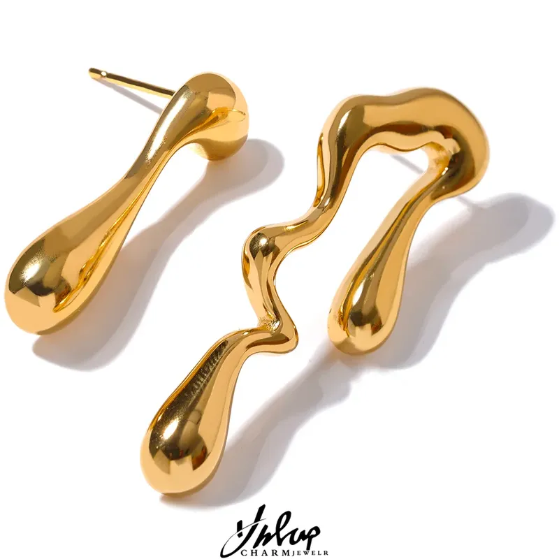 Yhpup 18k Gold Pvd vergoldet Asymmetrie Ungewöhnliche große Ohrstecker Edelstahl Persönlichkeit Mode Wasserdicht Schmuck Frauen Geschenk