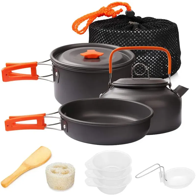1 stücke/1 satz Camping Kochgeschirr Kit Kochen Im Freien Set Aluminium Ausrüstung Outdoor Topf Reise Geschirr Küche Wandern Picknick BBQ