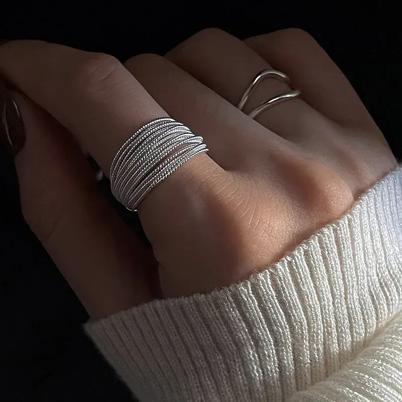 Ring aus 925er-Sterlingsilber mit einzigartigen Linien für Damen, Schmuck, Finger, verstellbar, offener Vintage-Ring für Party, Geburtstag, Geschenk