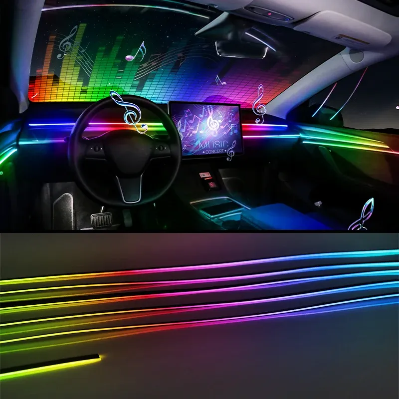 Voll farbige Streamer Auto Umgebungs lichter RGB 64 Farbe Universal LED Innen versteckte Acryl streifen Symphonie Atmosphäre Lampe