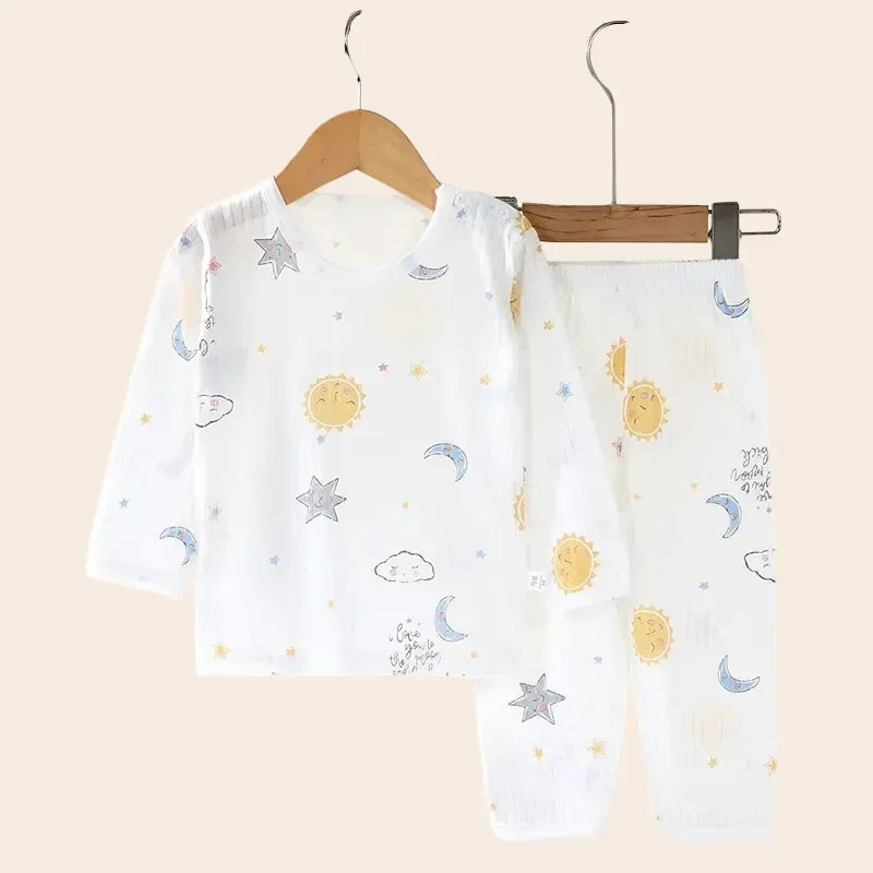 Weiches, atmungsaktives Baumwoll-Pyjama-Set für Babys und Kinder, niedliches Cartoon-Langarm-Nachtwäsche-Set für 0–5 Jahre