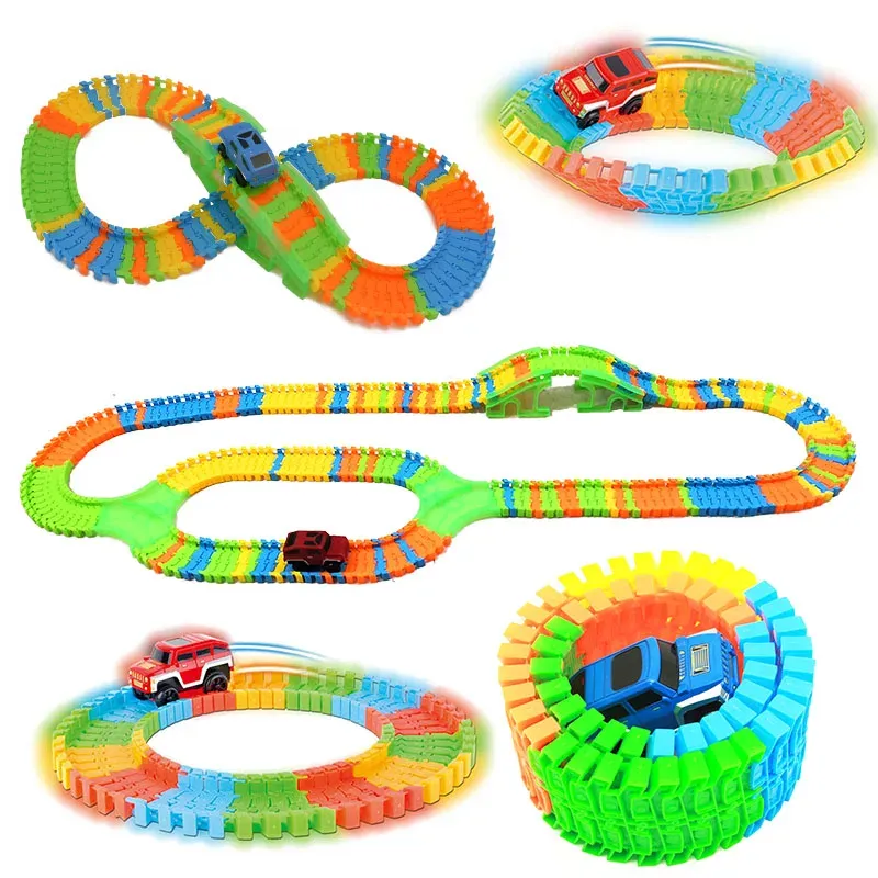 DIY mit Karte Montieren Stunt Auto Vielzahl Universal Racing Set Track Auto Flexible Pädagogische Schiene Auto Modell Puzzle Spielzeug für Kinder