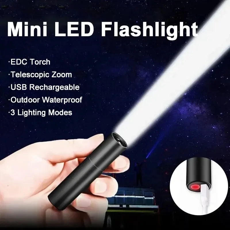 Mini Teleskop Zoom Taschenlampe 3 Licht modus Taschenlampe USB wiederauf ladbare wasserdichte leistungs starke Taschenlampen Outdoor tragbare Taschenlampe
