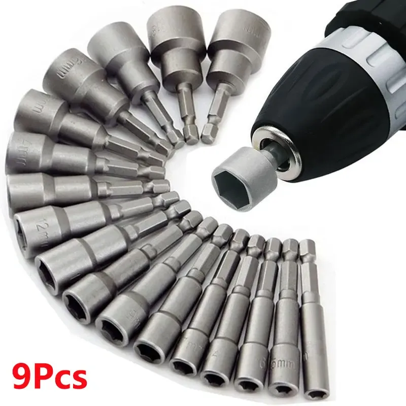 9 teile/satz 5mm-13mm Hex Buchsen Hülse Düsen Mutter Fahrer Set Schraubendreher-set Schroevendraaier Set Bits Sets werkzeuge Steckschlüssel
