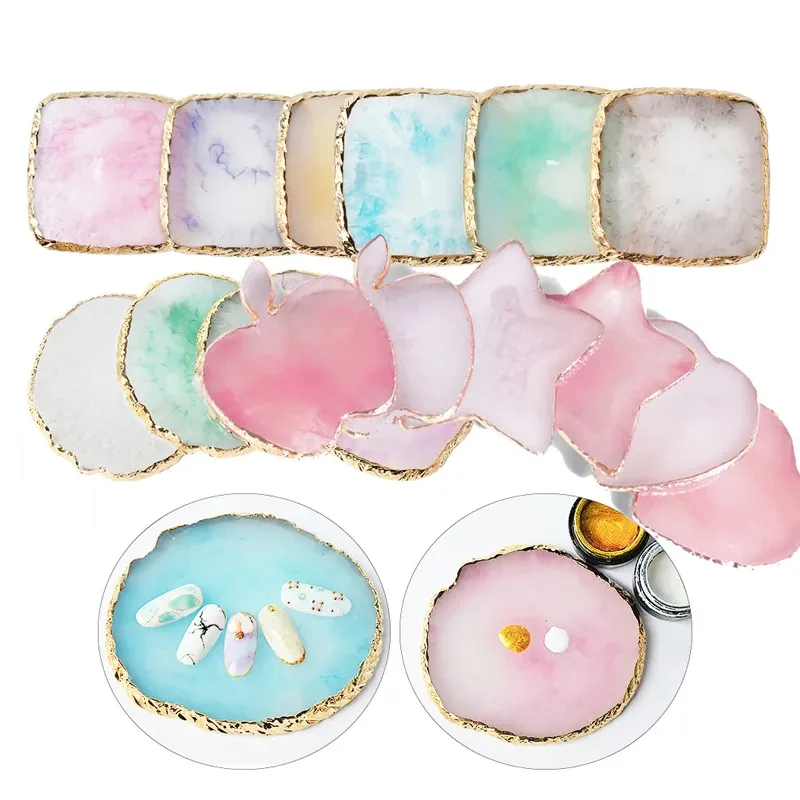 Natürliche Harz Stein Luxus Nail art Palette Mix Farbe Zeichnung Palette Gel Polnisch Display Falsche Nagel Tipps Regal DIY Maniküre Werkzeuge