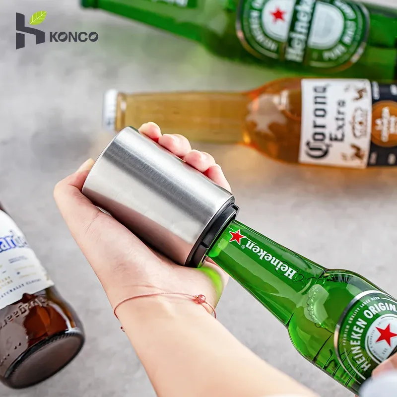 Automatische Bier Flasche Opener,Magnet Bier Opener, edelstahl Push Unten Opener Wein Bier Soda Kappe Opener Küche Zubehör