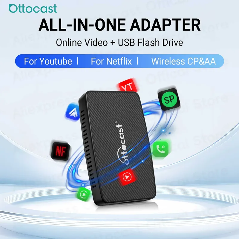 OTTOCAST Play2Video Wireless Android Auto CarPlay Adapter für Youtube Netflix Video Player TV Box Spotify Autozubehör