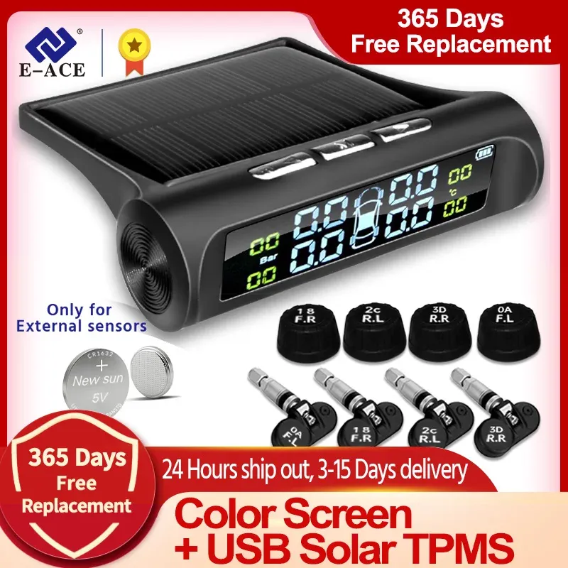E-ACE Solar Power TPMS Auto Reifendruck Alarm Monitor System Auto Sicherheit Alarm Systeme Reifendruck Temperatur Warnung