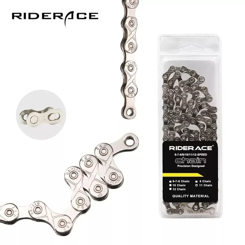 RIDERACE Fahrradkette 116L 8 9 10 11 12-Gang Silber Ultraleichte Mountainbike-Rennradkette für 24/27/30 Kette mit variabler Geschwindigkeit