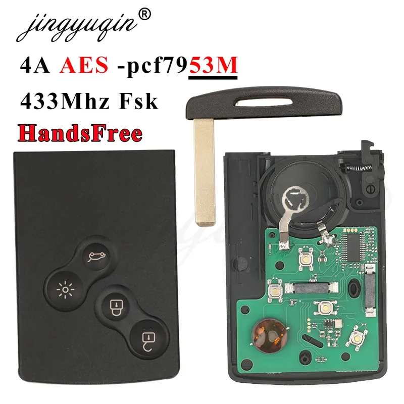 Jingyuqin 433 MHz 4A PCF7953 Chip Auto Schlüssel Smart Card Für Renault Clio IV Captur Passive Keyless Go Entry Fernbedienung Freisprecheinrichtung system