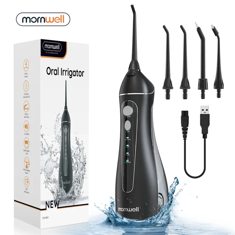 Wasserflosser Tragbarer Kabelloser F18 Wasserflosser 3 Reinigungsmodi Wasserdichter Wiederaufladbarer Wasserreiniger 4 Düsen Zahnfleischreinigung