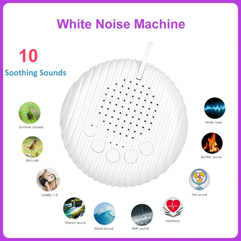 White Noise Sound Machine Tragbare Baby-Schlafmaschine, 10 beruhigende Geräusche, Lautstärke einstellbar, eingebauter wiederaufladbarer Akku, USB