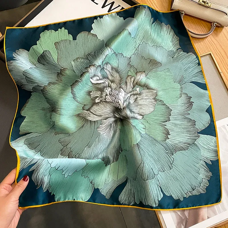 2026 marke 100% Reiner Seide Schal Frauen Heißer Haar Mode Foulard Platz Kleine Stirnband Hijab Print Poncho Schals Bandana 53 cm