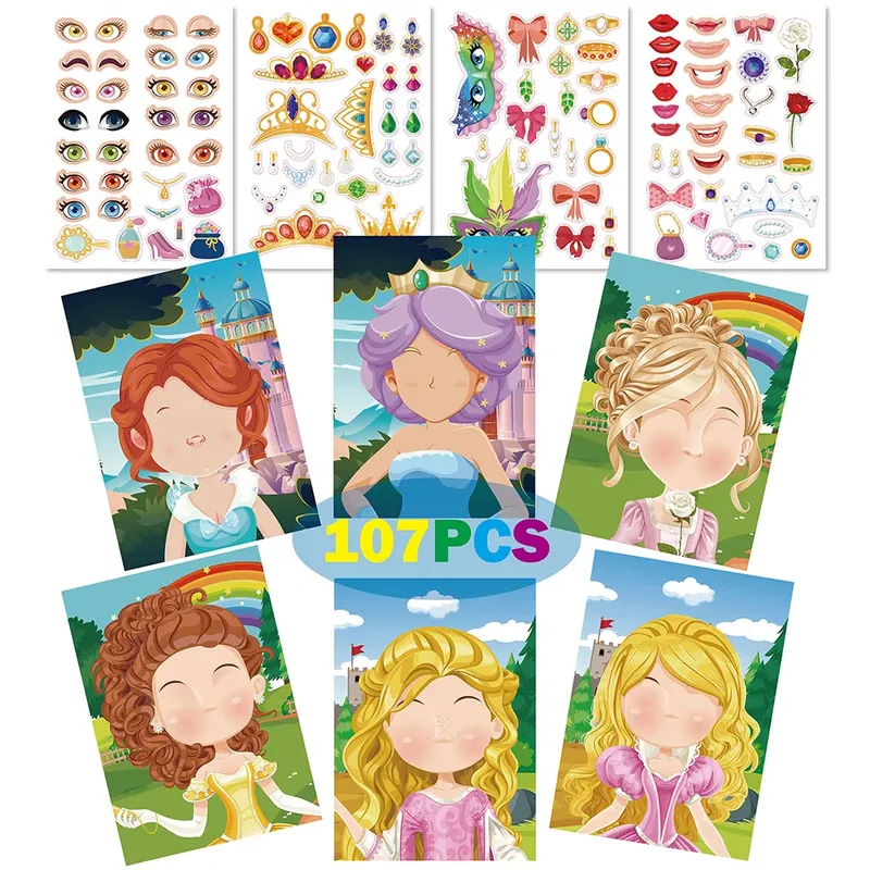 Machen Sie ein Gesicht DIY Tier Prinzessin Dinosaurier Puzzle Aufkleber Kinder Puzzle Spiele Lustige Cartoon Pädagogische Handwerk Aufkleber Spielzeug Für Baby