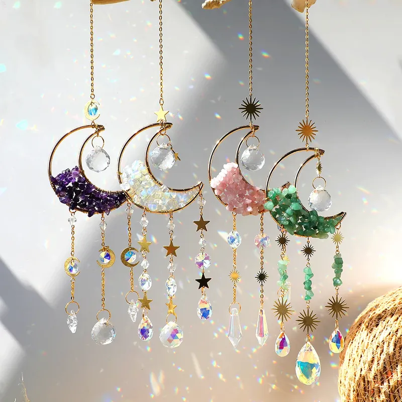Traumfänger, Sonnenfänger, Kristall-Sonnenfänger, Innenfenster, Prisma, Kugel, Mond, Regenbogen, Windspiele, Auto, zum Aufhängen, Gartendekoration, Geschenk