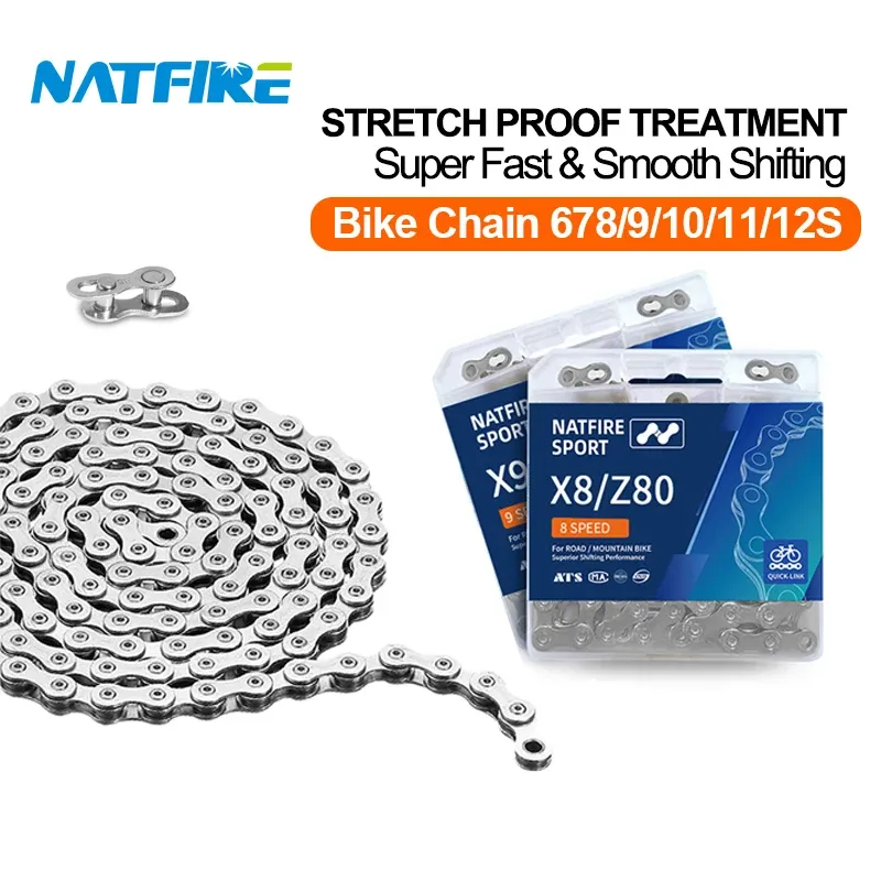 NATFIRE Fahrradkette 6 7 8 9 10 11 12 Geschwindigkeit Velocidade Galvanisierte Silber Fahrradkette Mountain Road MTB Ketten Teil 116 Glieder