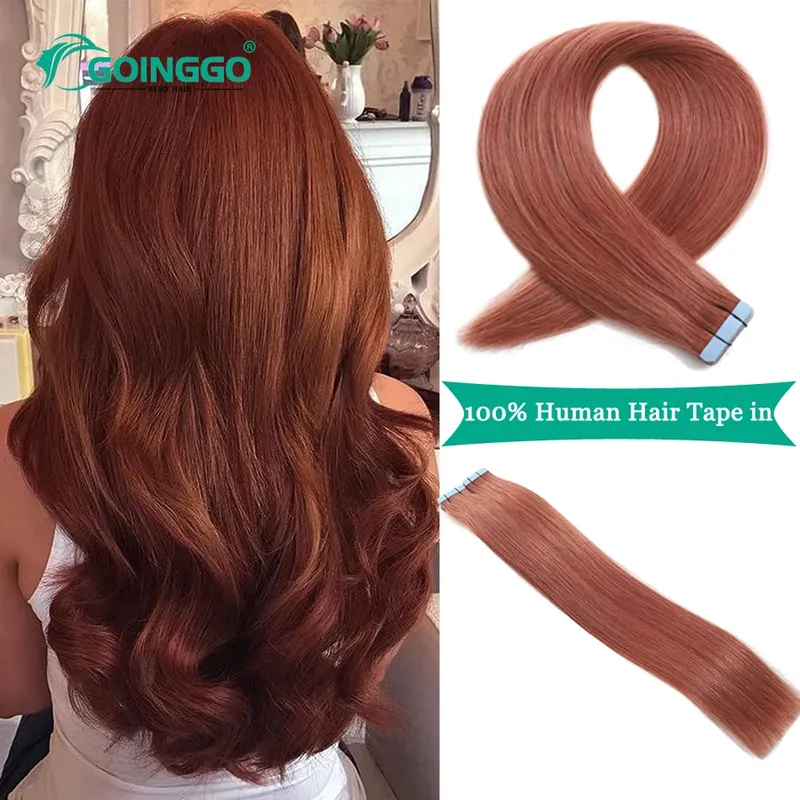 Auburn Tape In Haarverlängerungen Echthaar Kupfer Haut Schuss Klebeband In Extensions Echtes Naturhaar Nahtloses Tape Ins 10 Stück