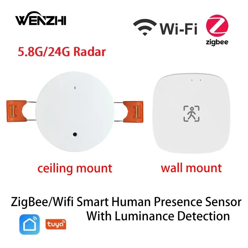 ZigBee Wifi MmWave Bewegungssensor für menschliche Anwesenheit mit Helligkeits-/Entfernungserkennung 5/110/220 V Tuya Smart Life Home Automation