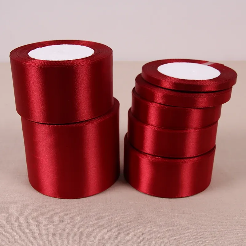(25 Yards/Rolle) Weinrotes einseitiges Satinband GroĂhandel Geschenkverpackung Weihnachten Neujahr Bekleidung NĂ€hen Stoff Geschenkband - 2.78 EUR