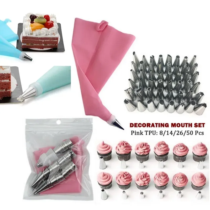 Multifunktionale Kuchen Dekorieren Werkzeuge Silikon Spritzbeutel Edelstahl Kuchen Mund Wiederverwendbare Silikon Tasche Werkzeuge Gebäck Düse