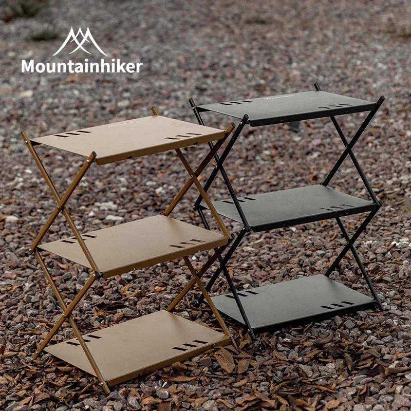 MOUNTAINHIKER Dreistufiges Regal für den Außenbereich, zusammenklappbares Regal, tragbar, für Camping, Picknick, Grillen, Lagerregal, Garten, faltbarer Tisch