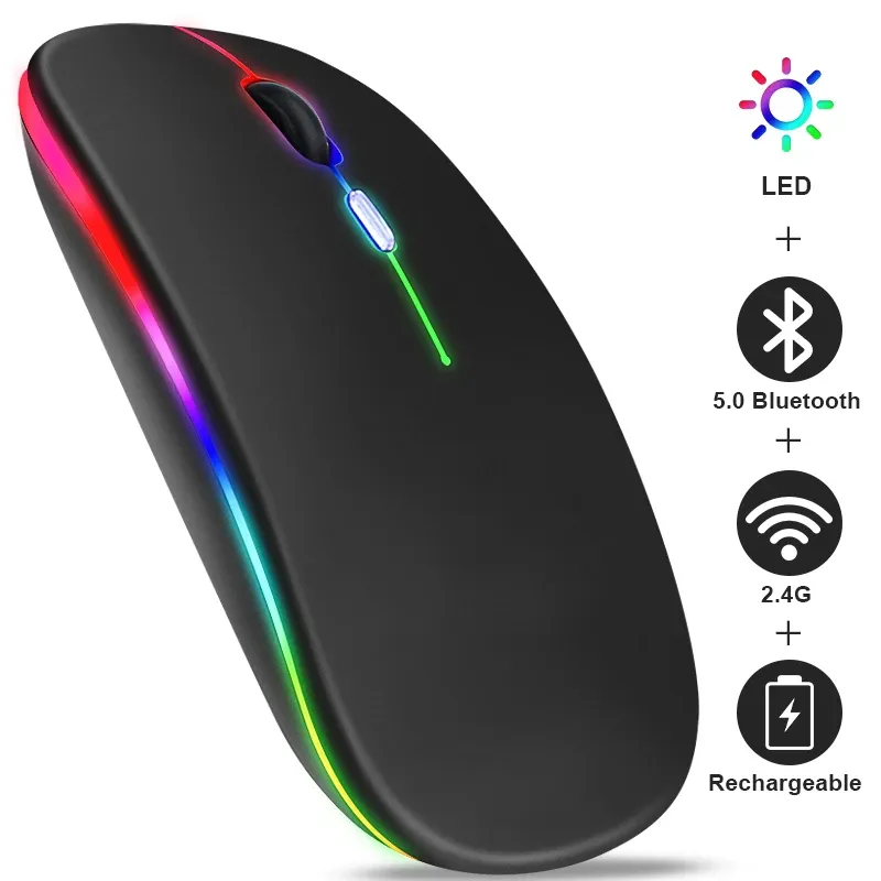 Wiederaufladbare kabellose Bluetooth-Maus mit 2,4 GHz USB RGB 1600 DPI Maus für Computer Laptop Tablet PC MacBook Gaming-Maus Gamer
