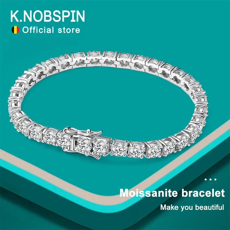 KNOBSPIN D VVS1 Moissanit-Tennisarmband Original S925-Sterlingsilber vergoldet 18 Karat Weißgold mit GRA-Armbändern für Damen und Herren