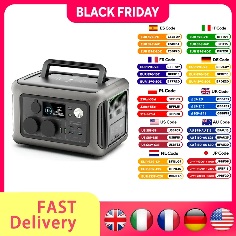 ALLPOWERS Tragbares Kraftwerk R600, 299 Wh LiFeP04-Akku mit 2 x 600 W (1200 W Überspannung), AC-Steckdosen für Outdoor-Camping, Wohnmobil, Zuhause