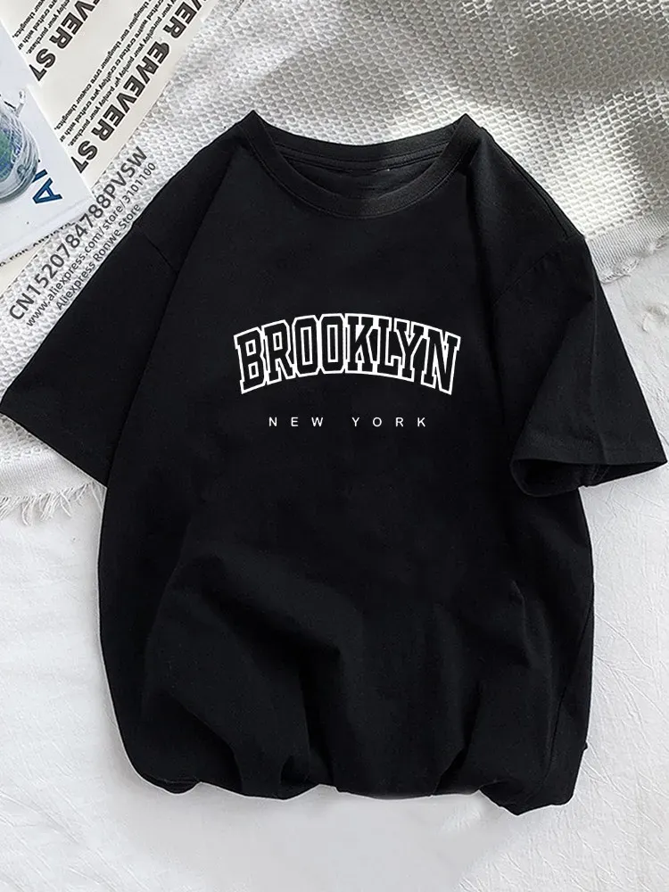 Frauen Brooklyn Brief Drucken T Shirt Mädchen Grafik Harajuku 2023 Streetwear Kleidung Kausalen Weibliche Y2K Tops T