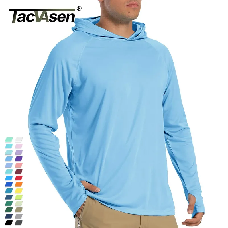 TACVASEN Sonnenschutz-T-Shirts für Herren, langärmelig, Kapuzenpullover, lässig, UV-beständig, atmungsaktiv, leicht, schnell trocknend, T-Shirts für Herren