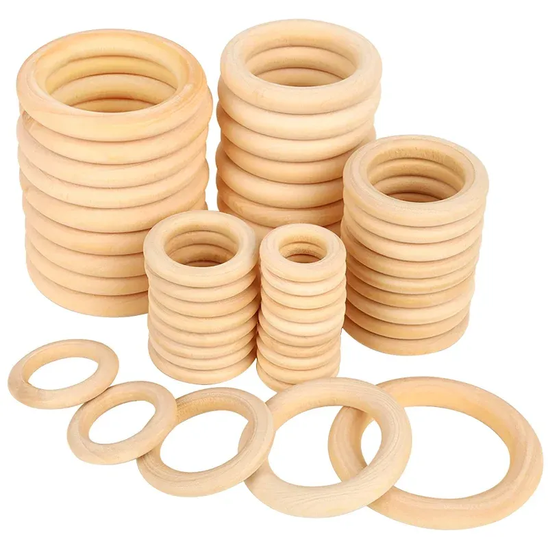 20/30/40/50/60/70/80 mm unvollendete Holzringe, einfarbig, Naturholz, Kreisringe für DIY Makramee, Basteln, Schmuck, Dekorationen