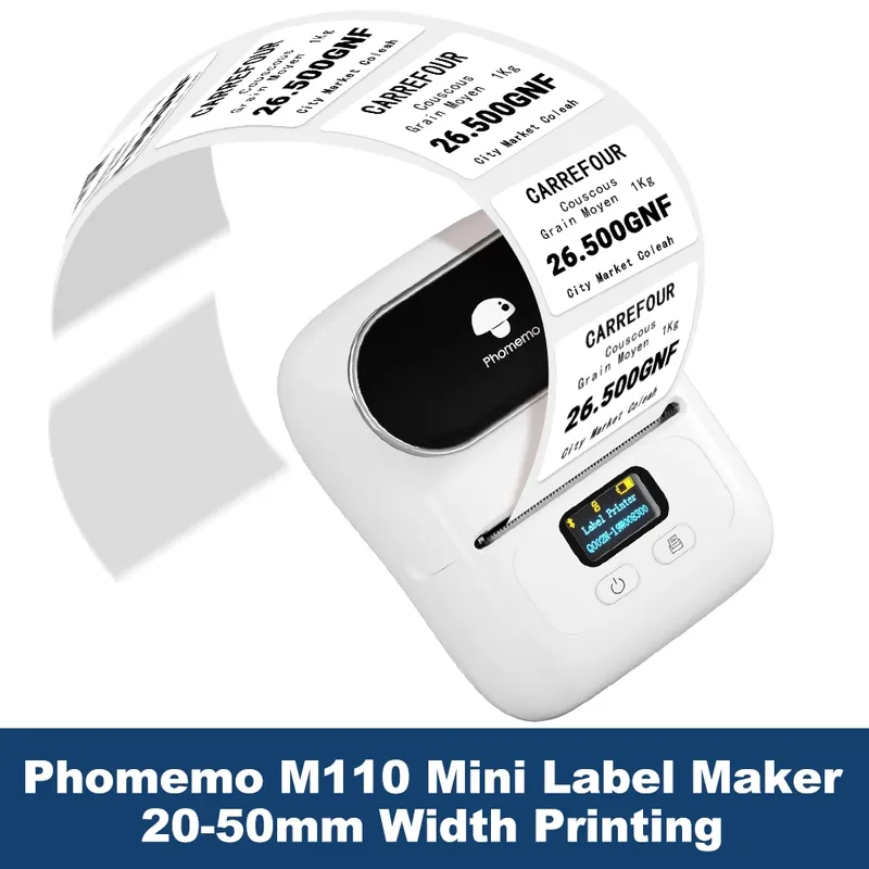 Phomemo Etikettendrucker M110 Etikettendrucker, Barcode-Etikettendrucker für Adresse, Barcode, Kleidung, Foto, Logo, Schmuck, Einzelhandel, Geschäft