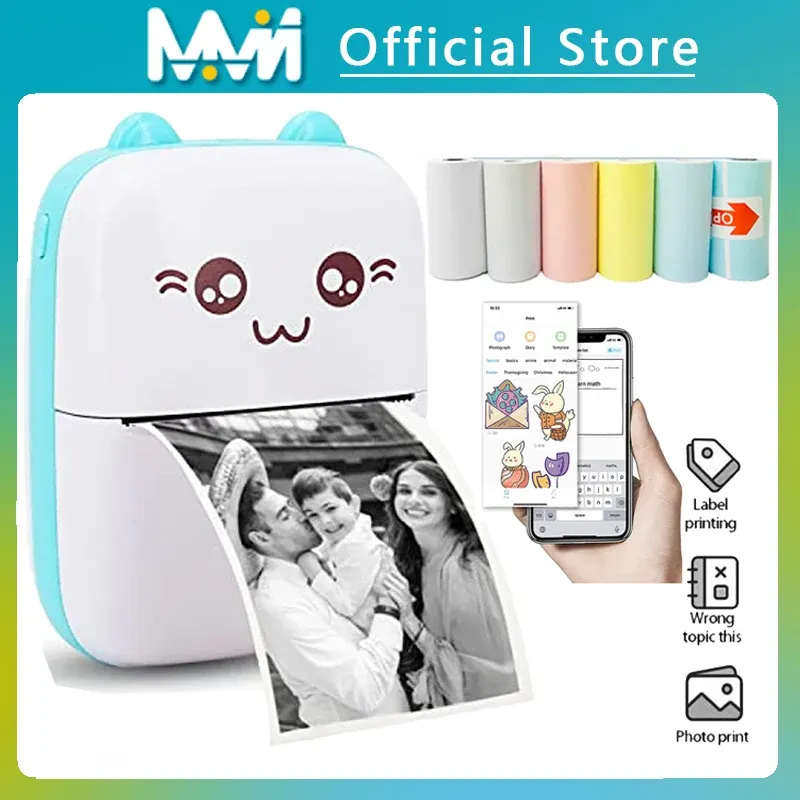 Tragbarer Thermodrucker MINI Wireless BT 203dpi Fotoetikett Memo Falsche Frage Drucken mit USB-Kabel Imprimante Portable
