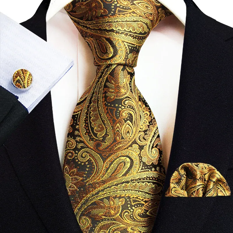 Royal Gestreifte Paisley-Krawatten für Männer, luxuriöse 8 cm große Krawatte, Einstecktuch, Manschettenknöpfe, Geschenkset, Jacquard-Gewebe, Krawatte, Anzug-Zubehör