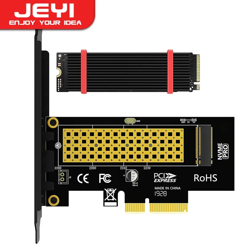 JEYI M.2 PCIe-zu-NVMe-Adapter mit Aluminium-Kühlkörper, 64 Gbit/s PCIe4.0 X4 Gen4 NVMe M.2 Erweiterungskarte, 2230/2242/2260/2280 M-Schlüssel