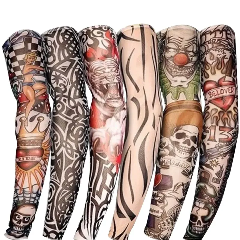 2 Stück Ramos Ramos?, gefälschte Tattoo-Ärmel, elastische gefälschte temporäre Tattoo-Ärmel-Designs aus Nylon, Körper-Arm-Strümpfe-Tattoos für coole Männer