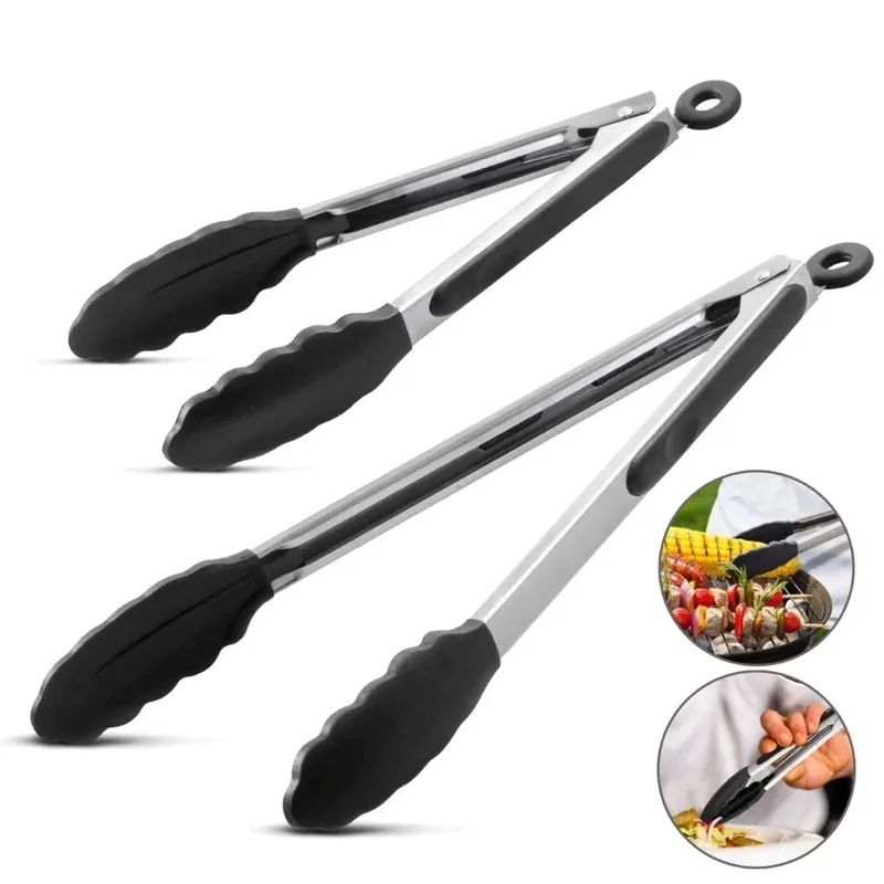 LMETJMA Premium-Küchenzange, Silikon-Kochzange, 9, 12 Zoll, BPA-frei, antihaftbeschichtet, für Grillen, Grillen, feststellbare Lebensmittelzange KC0253