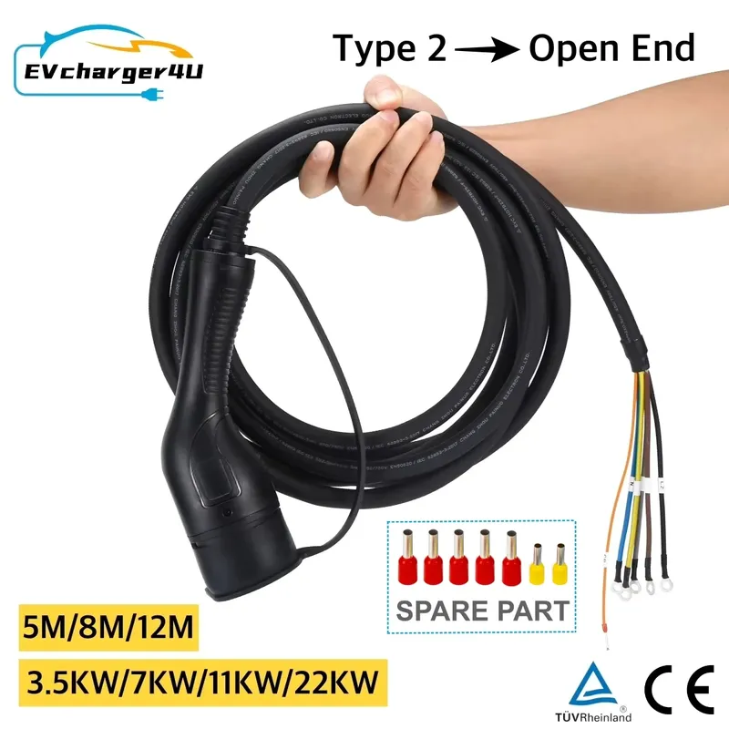 EVcharger4U 3,5 kW 7 kW 11 kW 22 kW IEC62196 EV-Ladekabel Typ 2 Buchse zum Öffnen des Kabels für Ladestation für Elektrofahrzeuge