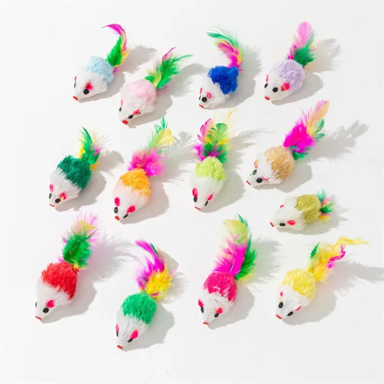 10-teiliges weiches Fleece, falsche Maus, Katzenspielzeug, bunte Feder, lustiges Spielspielzeug für Katzen, Kätzchen, interaktiver Ball, Katzenspielzeug, Katzenminze