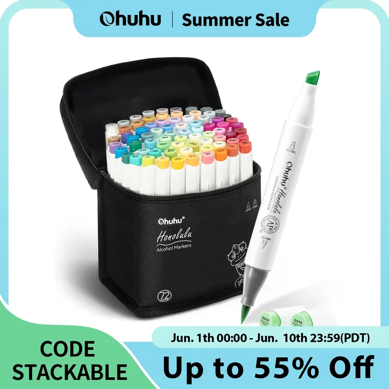 Ohuhu Honolulu Marker Pen Set Farbmarker Alkohol Kunstmarker Nachfüllbar Dual Tips Skizzieren Zeichnen Manga Schule Kunstbedarf